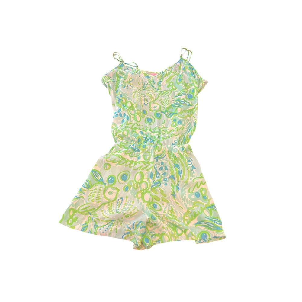 Lilly Pulitzer Green Blue Abstract Print Romper Adjustable‎ Straps Size M